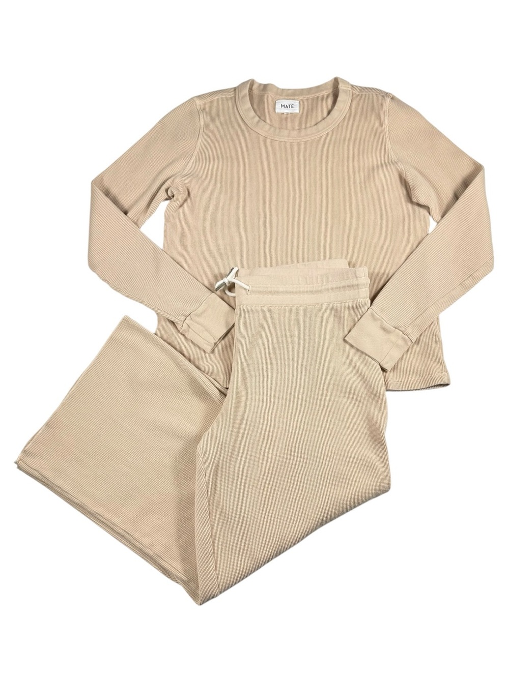 MATE The Label Thermal Waffle Wide Leg pant & Long Sleeve top Set, L